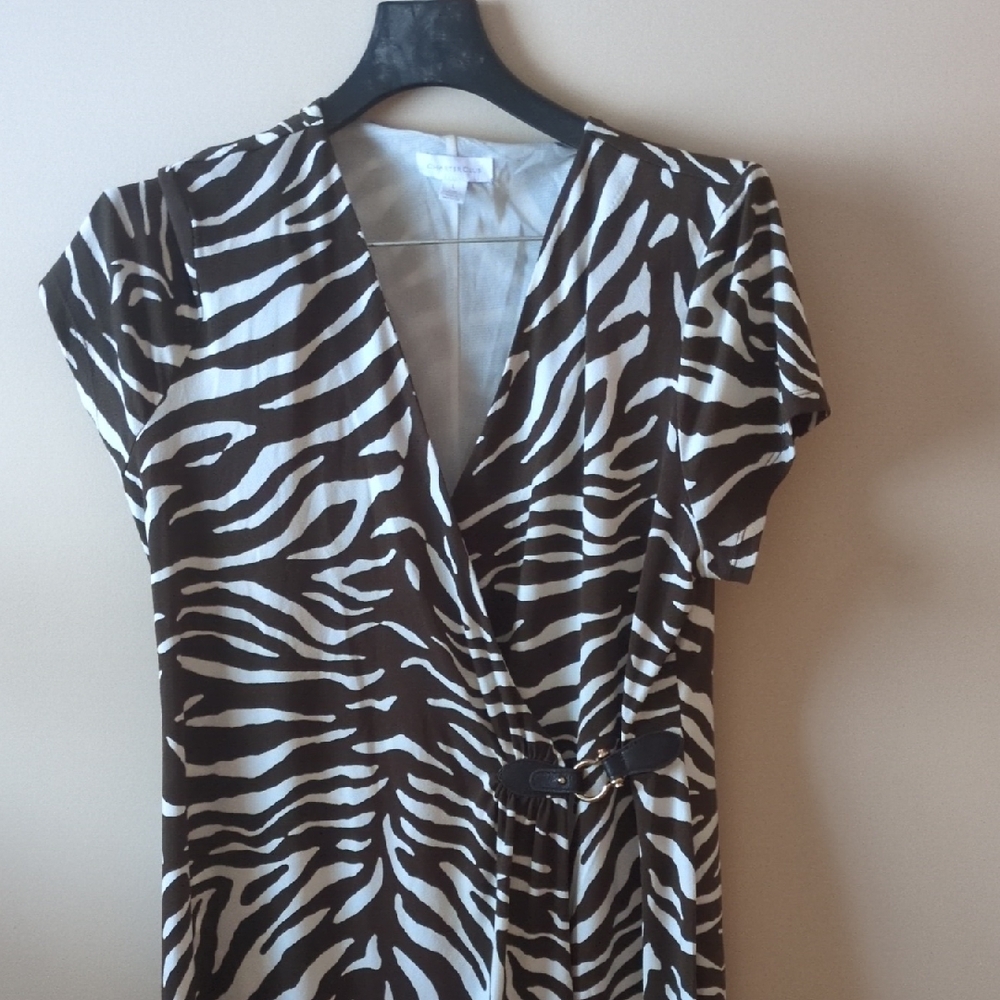 Charter Club Brown and White Zebra-Print Wrap Dress. Jersey Knit